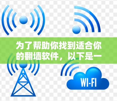 为了帮助你找到适合你的翻墙软件，以下是一些综合考虑的因素和推荐